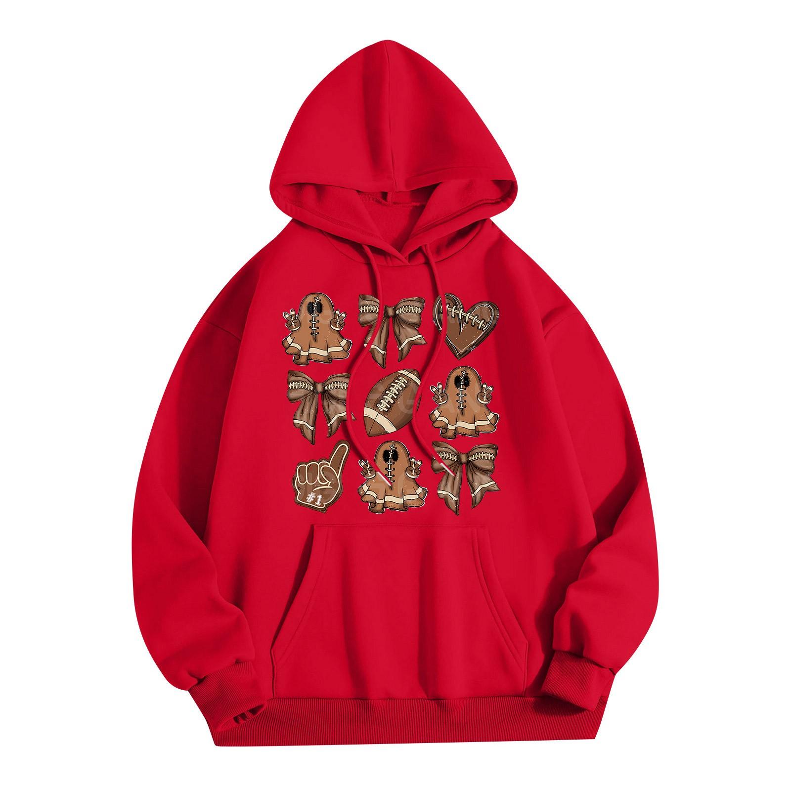 

Женская модная легкая толстовка с длинными рукавами и карманами с принтом регби L красный