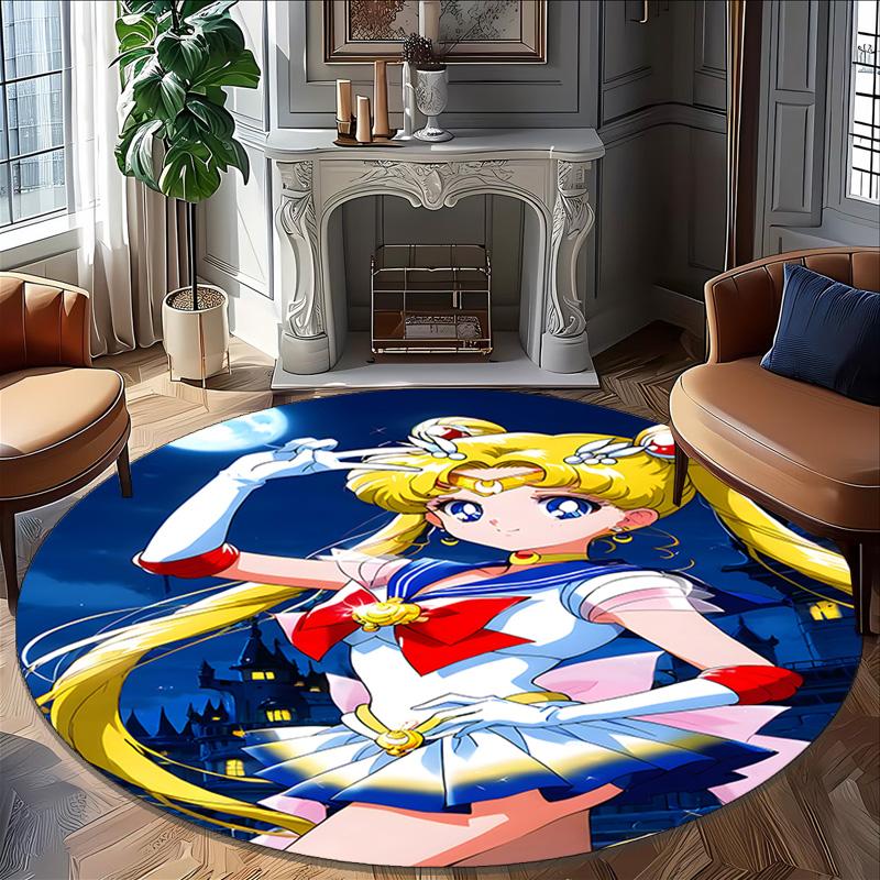 1pc Sailor Moon Carpet, Round Rug, Comfortable, Suitable for Entryways, Living Rooms, Office, And Bedrooms, Christmas Decoration