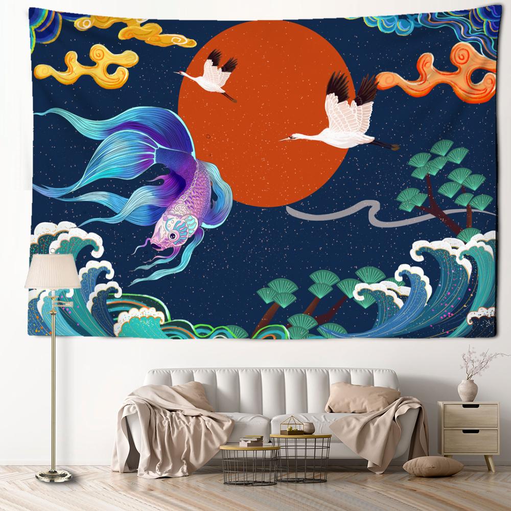 Fee Kran Koi Ölgemälde Wandteppich Hängen Böhmischen Geheimnisvolle Psychedelische Wohnzimmer Schlafzimmer Wohnkultur