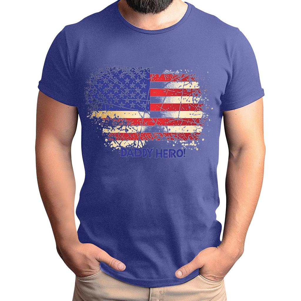 Tricou de Bărbați cu Imprimeu Steag pentru Ziua Tatălui, Top Lejer Casual cu Mânecă Scurtă