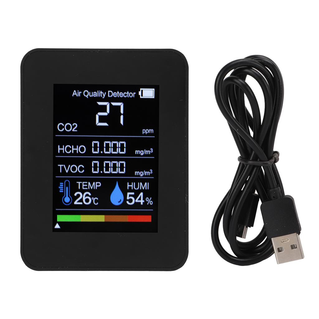 5 In 1 Air Quality Monitor Digital Portable Carbon Dioxide Detector TVOC HCHO Temperature Humidity Tester