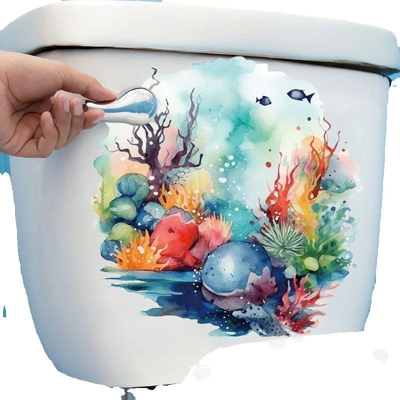 Sea Turtle Coral Jellyfish Toilet Lid Decal Sticker Bathroom Beautification Self-Adhesive Decoration Waterproof Sticker