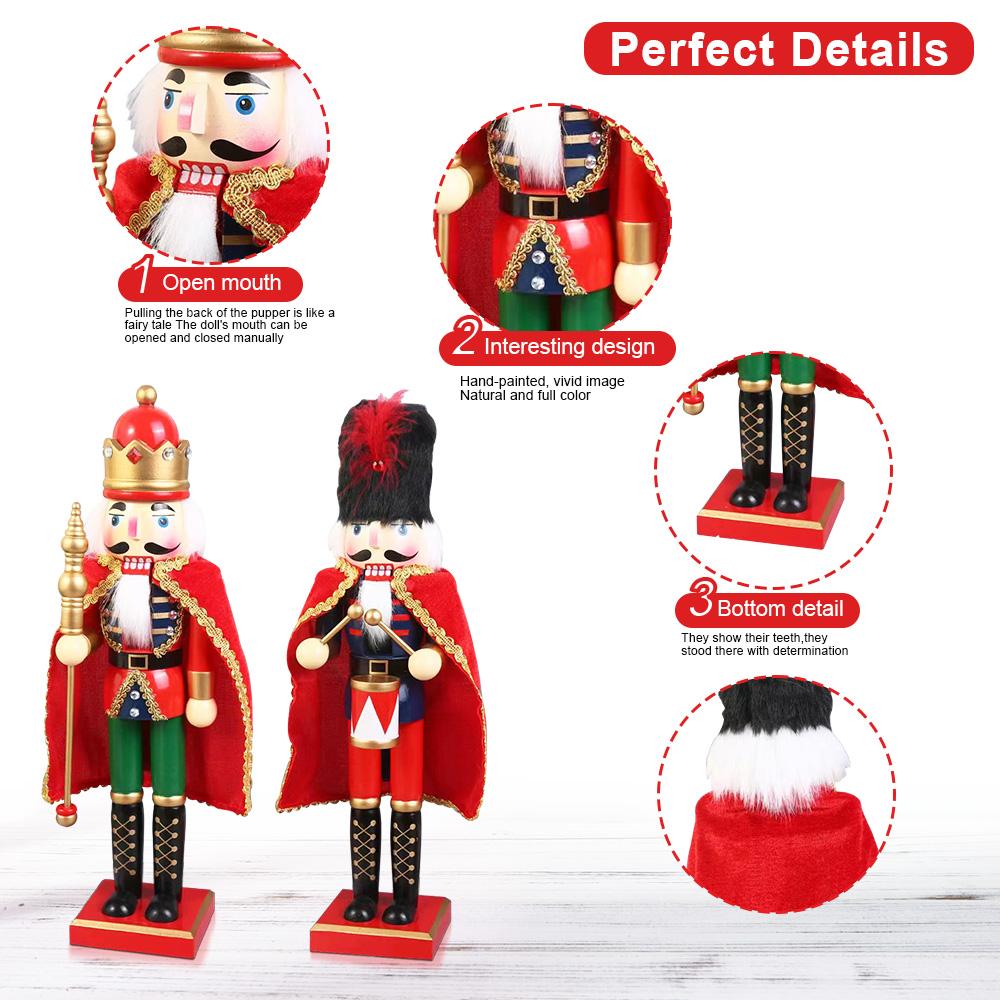 38CM Nutcracker Miniatures Wooden Nutcracker Puppet Ornament Desktop Decoration Cartoon Walnut Soldier Christmas Home Decoration