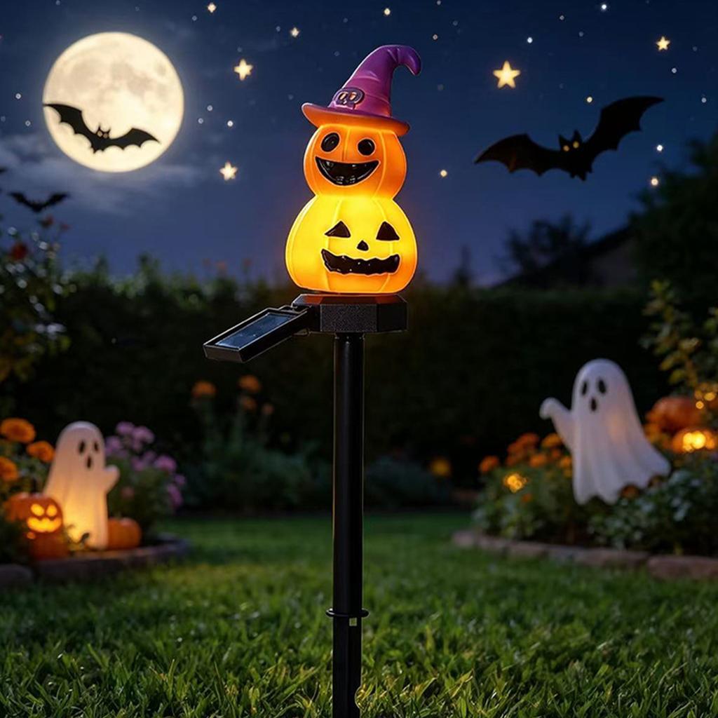 Solar Halloween Stake Light Outdoor Waterproof Ghost Pumpkin Garden Lawn Warm LED Party Atmosphere Decor