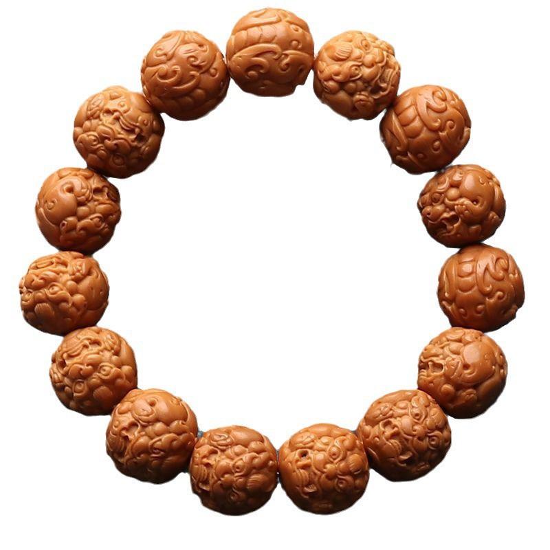 Carved Monkey Head Walnut Pi Xiu Bracelet Men Hand Polished Prayer Beads Wealth 15mm Single Ring