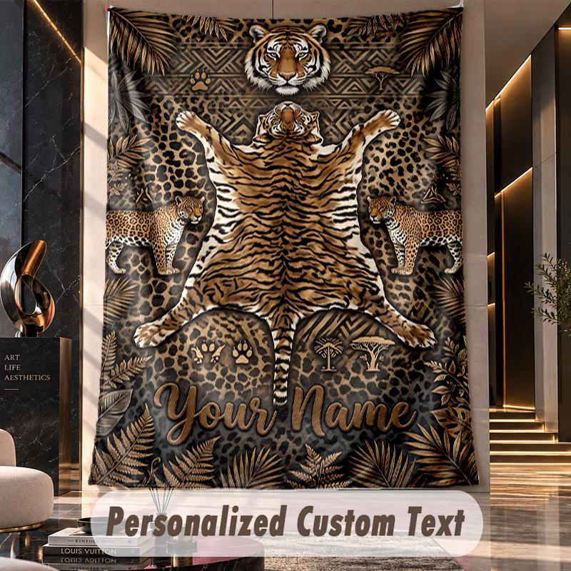 Tiger Forest Majesty Theme Wall Tapestry Customized With Name Text Personalized Hanging Tapestry For Bedroom Living Room Decor