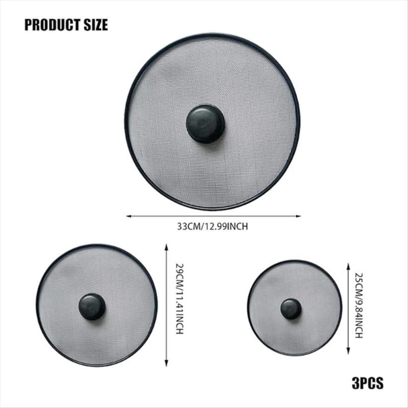 3pcs Kitchen Tool Fine Mesh Splash Guard Cover Lid with Handle Splatter Screen Anti Grease Frying Pan Oil Splash Guard Gadget