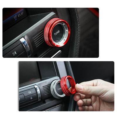 2Pcs Aluminum Red Air Condition Knob Audio Volume Control Button Circle Decoration Trim Ring Cover For Ford Mustang 2015-2020