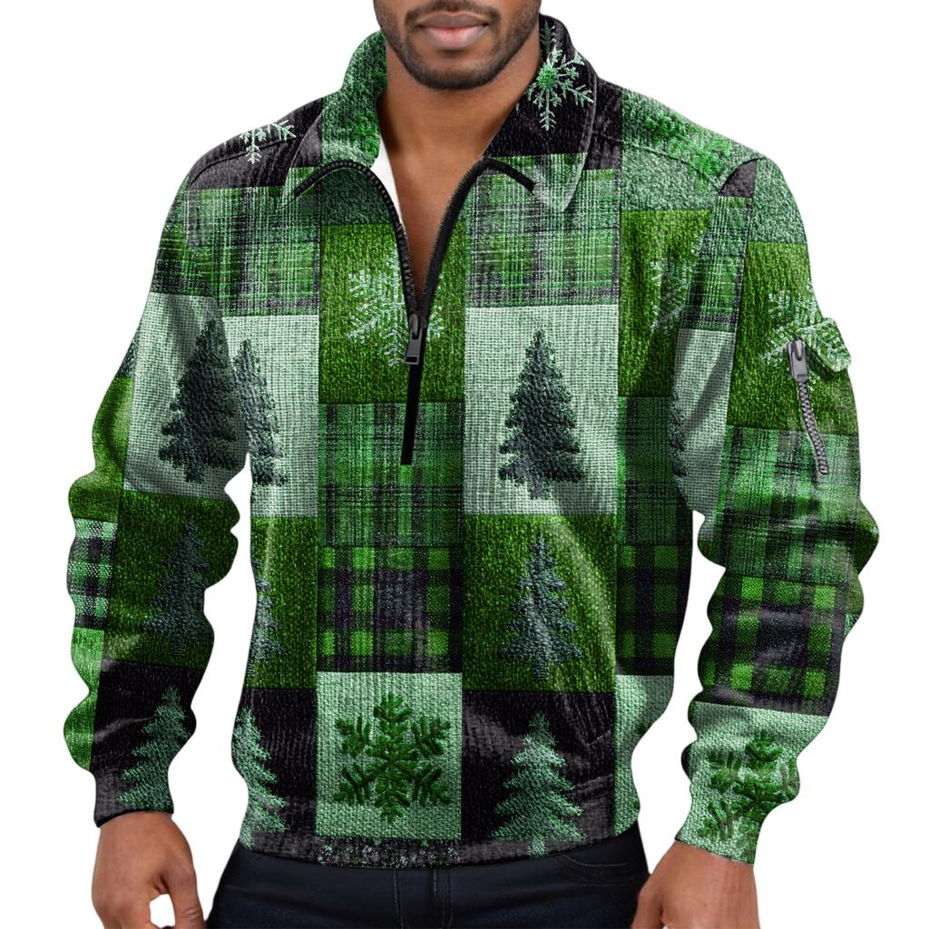 Men's Solid Color Corduroy Zipper Neck Long Sleeve Top Men's Casual Lapel Top