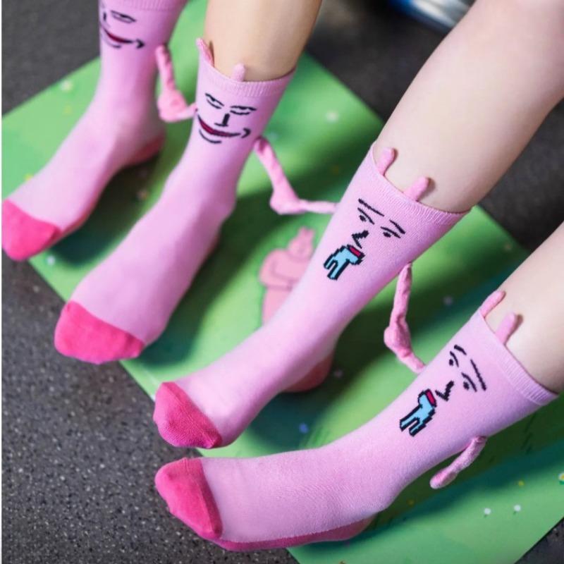 1-20Pairs Pink Bunny Magnetic Hand Holding Socks Funny Halloween Party Socks Winter Socks Pregnant Women Birthday Christmas Gift