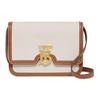 Beige Canvas TB Monogram Leather Trim Flap Crossbody Shoulder Bag With Adjustable Strap For Everyday Carry & Travel