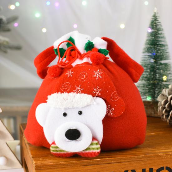 Christmas Drawstring Gift Bag 3D Plush Reindeer Santa Snowman Fruit Sacks Reusable Fabric Candies Goodie Storage Bag for Xmas Party Favors