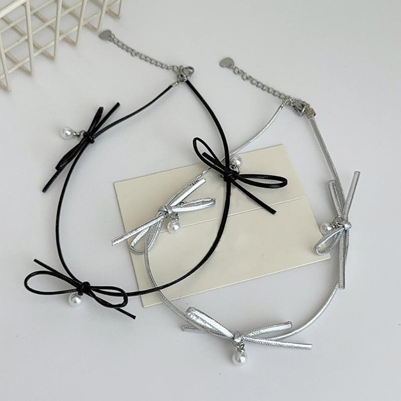 Elegant Bowknot Pearls Choker Necklace for Women Girls Retro Styles Clavicle Chain Fashion Jewelry Accessories