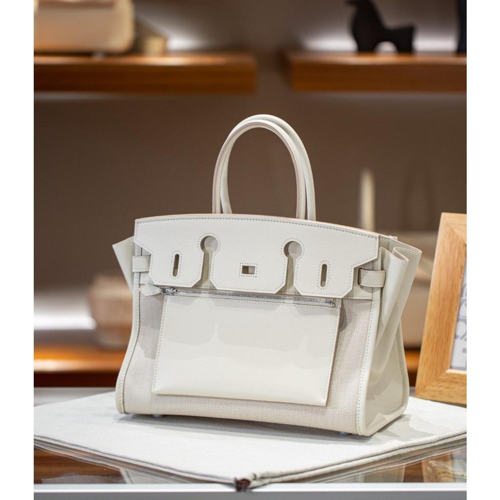 Cross-border first-layer cowhide canvas Shaffy thread oblique needle craft pair bag king platinum 30/35 genuine leather handbag