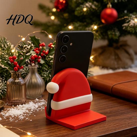 Compact Desktop Organizer 3D Printed Santa Hat Phone Stand Christmas Desk Holder for Holiday Theme Office Supplies Phone Creative Sturdy Cell Dock,