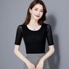 Top in Rete a Maniche Corte per T-shirt da Donna per l'Estate Mezza Manica Slim per Taglie Piccole Sottile Camicia Base in Pizzo Nero per Capispalla