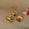 Real gold electroplated zircon tiger's eye stone oval open ring niche high-end index finger ring retro versatile jewelry