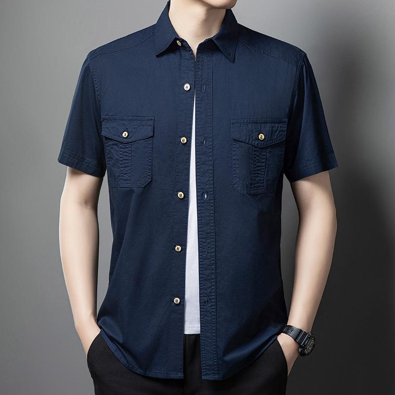 

Мужская рубашка из 100% хлопка, однотонная, с несколькими карманами, высококачественные рубашки-карго, модные уличные повседневные рубашки с короткими рукавами для мужчин, новинка большого размера