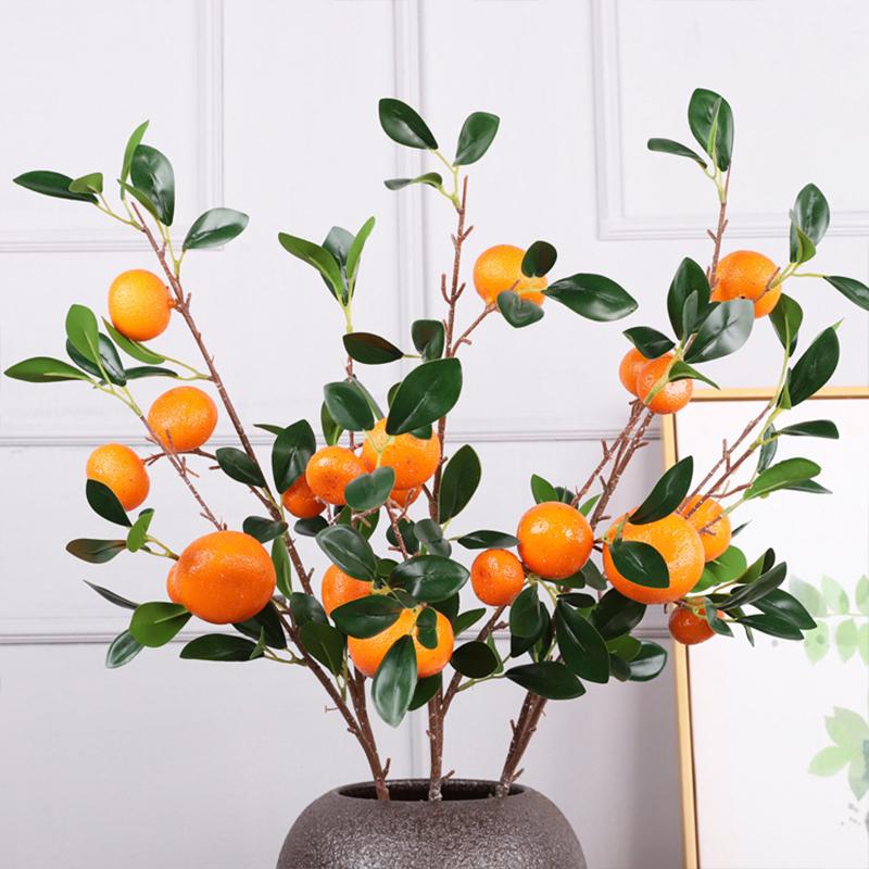 88cm Artificial Fruits Orange Branches Fake Fruit Props with Green Leaves Kumquat Home Office Room Garden New Year Decoration