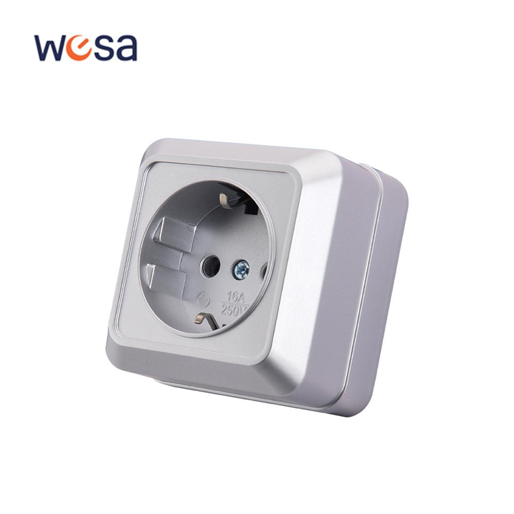WESA Silvery Wall Surface Button Light Switch EU Spray Paint Plastic Outdoor 1 Gang 1 Way Wall Exterior Rocker On / Off Switch