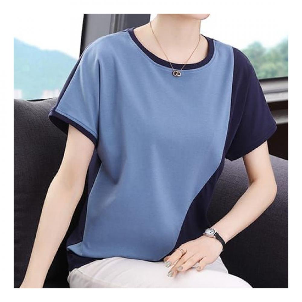 Navava NT1710 Casual Solid Color ConTrasT ShorT Sleeve Round Neck T shirT