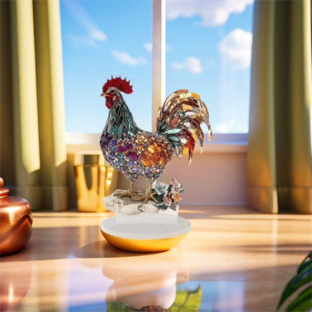 2D Flat Rooster Ornament Acrylic Miniatures Figurine Sculpture Animal Statue Ornament  Home