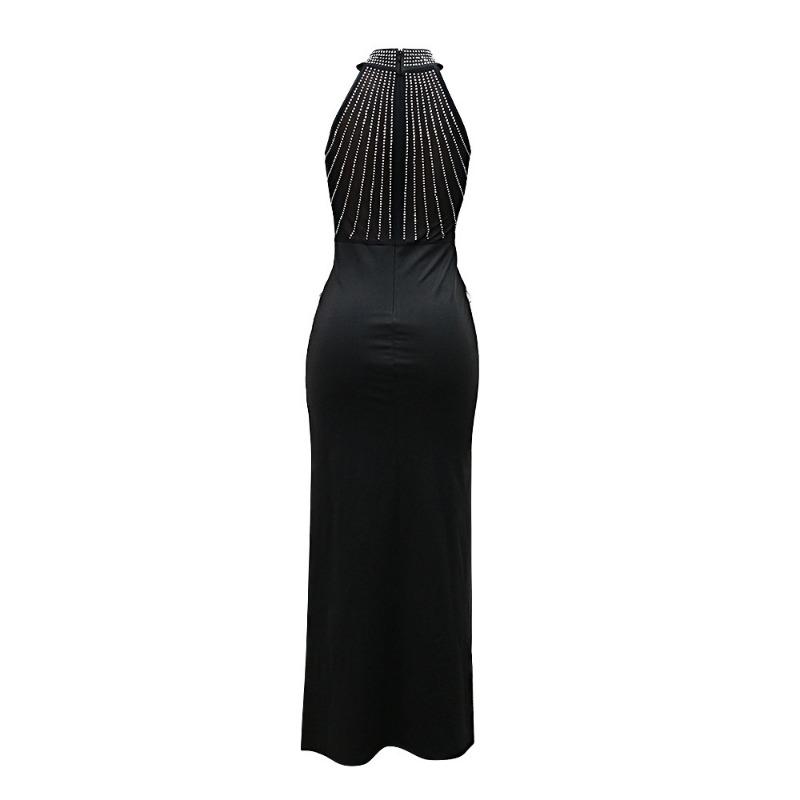 Women's Sexy Sleeveless Slit Dress Diamond Long Dress Evening Gown