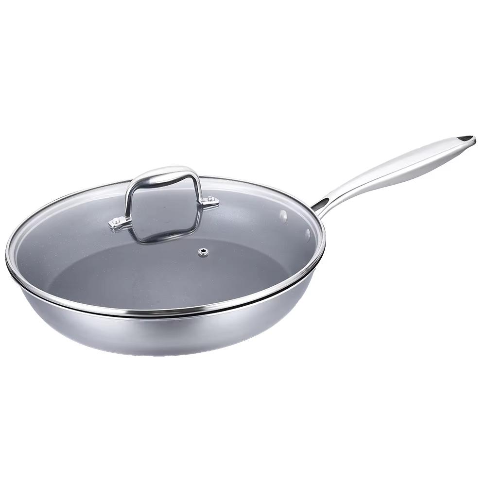 

30cm Three Layer Stainless Steel Frying Pan Non Stick Cooking Pot Fry Pan Kitchen Cookware Pans