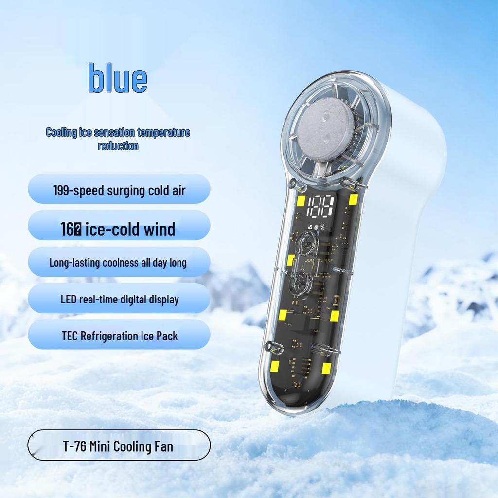 T76 Turbo Handheld Fan: USB Rechargeable, 199 Speeds, Portable Cooling with Ice Pack