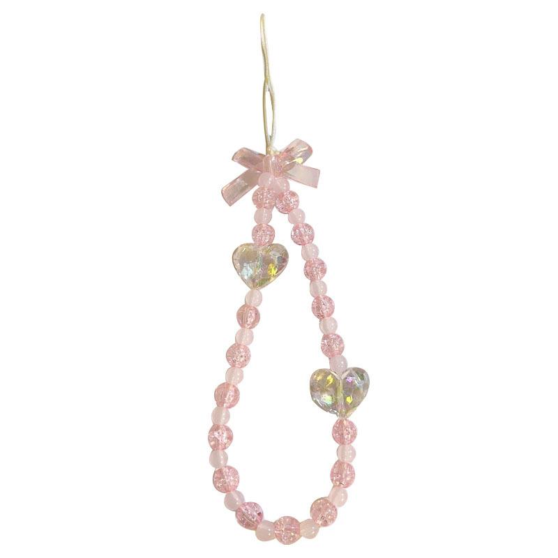 Bracelet de perles d'amour pour femmes, petit nœud en cristal frais, fleurs, amour, chaîne de téléphone portable, anti-chute, accessoires de coque de téléphone portable, DIY