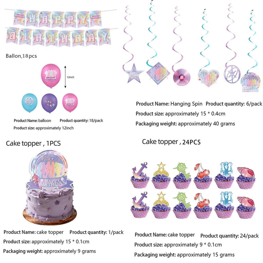 Girl Group-Themed Birthday Party Decorations: Disposable Paper Plates, Cups, Banners, and Cake Topper Set