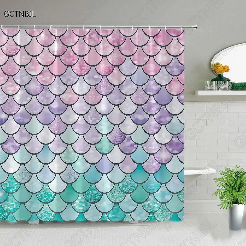 Colorful Cartoons Fish Shark Shower Curtains Ocean Life Children's Bathroom Home Decor Cloth Curtain Set Waterproof Bath Screens