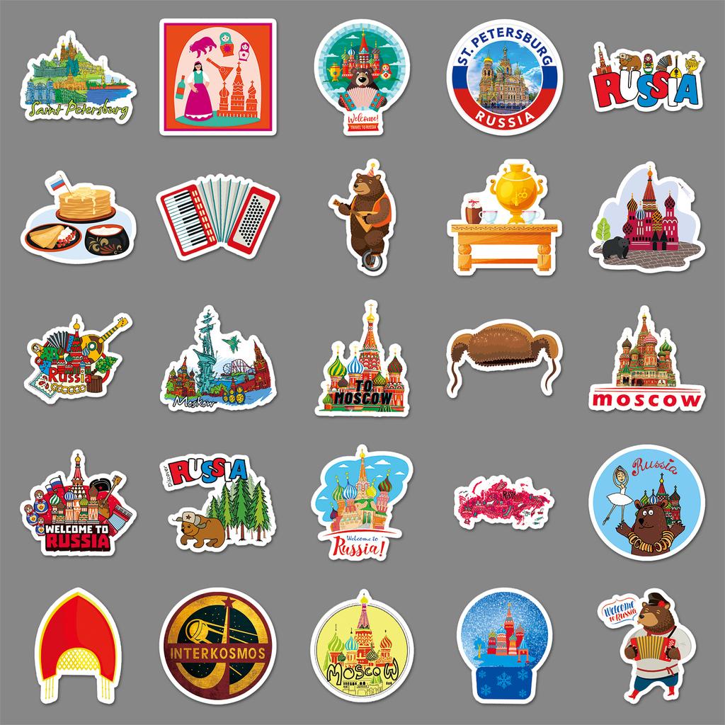 50 Russian Personality Cartoon Outdoor Travel Landscape Decoration Motorcycle Suitcase Notebook Stickers