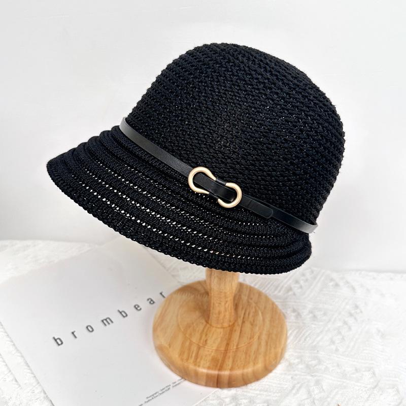 Knitted basin hat spring and summer sunscreen belt decoration wavy edge folding women's retro casual bucket hat fashion