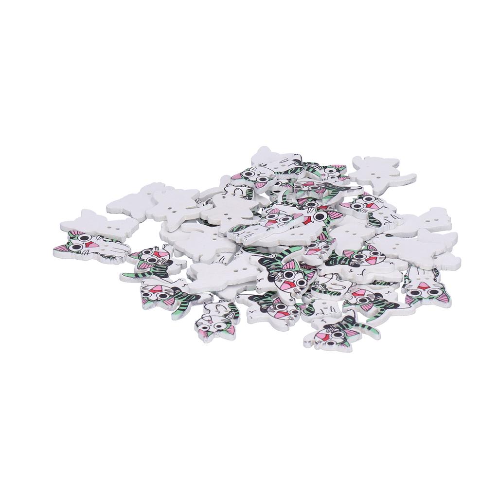50 Stück Holzknöpfe Cartoon Niedliche Katze Form Knöpfe für Handgemachtes Nähen Dekoration