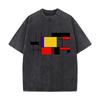 Camiseta Estampada Abstrata Mondrian Color Block Retro Lavada Desgastada Masculina Verão Casual Manga Curta