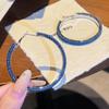Vintage Design Spice Girl Denim Blue Big Earrings S111 Silver Needle Loop Earrings Light Luxury High-end Antique Earrings