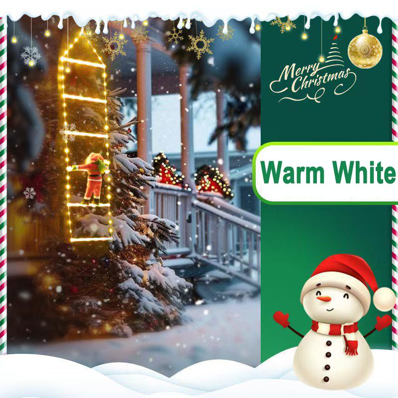 Weihnachtsbeleuchtung USB Leiter Lichterkette 6/8 Sprossen Weihnachtsmann Kletterdeko 8 Modi für Innen Außen Veranda Fenster Baum Party