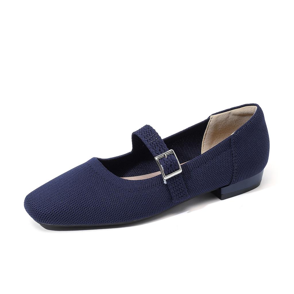 Women's Ballet Flats Square Toe Slip On Shoes Knitted Dress Mary Jane Flats for Women Comfy Causal Work Walking Shoes Mary Jane Shoes With Ankle Strap