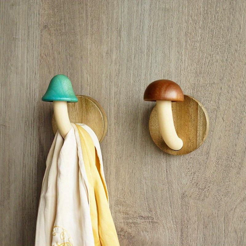 4pcs/set Mushroom Coat and Hat Hook Punch-free Solid Wood Coat Hook Nordic Log Coat Hanger Door Behind The Hook