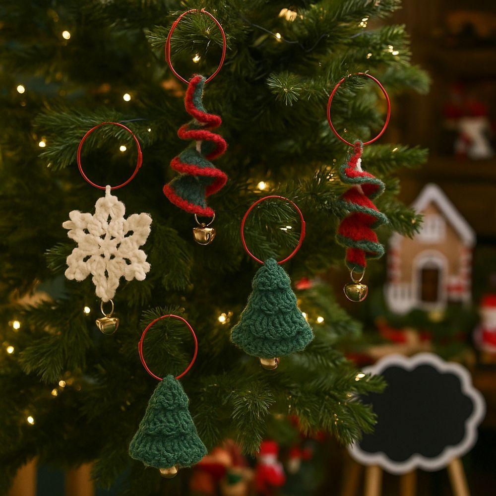 Yarn Weaving Christmas Hanging Ornament Snowflake Bell Cartoon Christmas Wind Chime Handmade Knitted Christmas Tree Bell