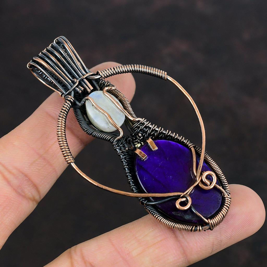 Purple Fire Labradorite Pendant Copper Wire Wrapped Jewelry Handmade Pendant Rainbow Moonstone Pendant Gemstone Copper Jewelry Gift For Wife