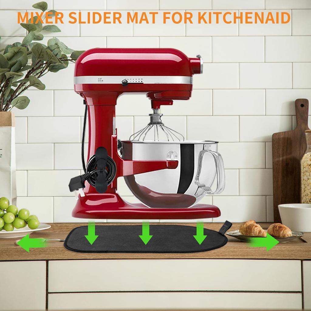 Sliding Mat for Kitchenaid Mixer with 2 Black Kitchen Accessories, Mover Slider Mat Pad for 5-8 Qt Bowl-Lift Stand Mixer, Kitchen Appliance Slider