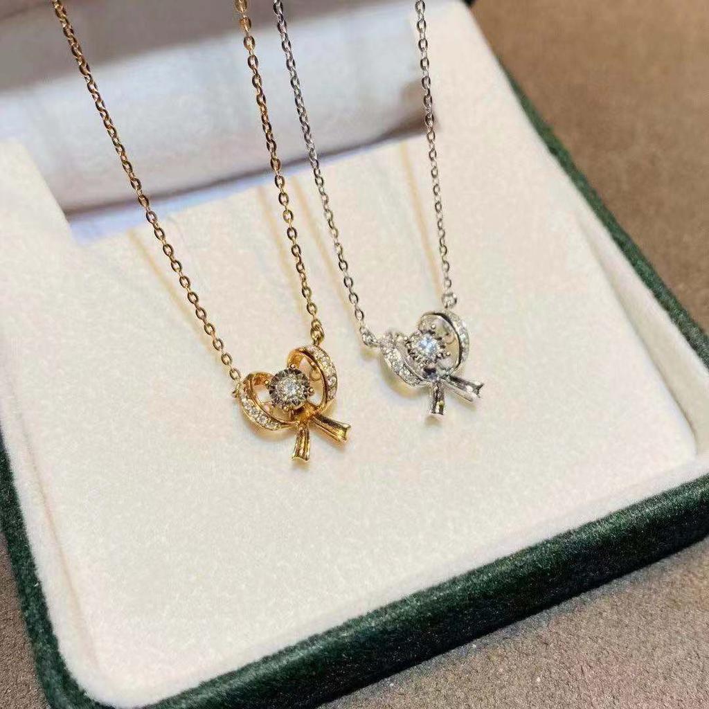 Silver Jewelry Design Bow and Smart Silver Necklace Fashion Jewelry Light Luxury Accessories Clavicle Chain Women