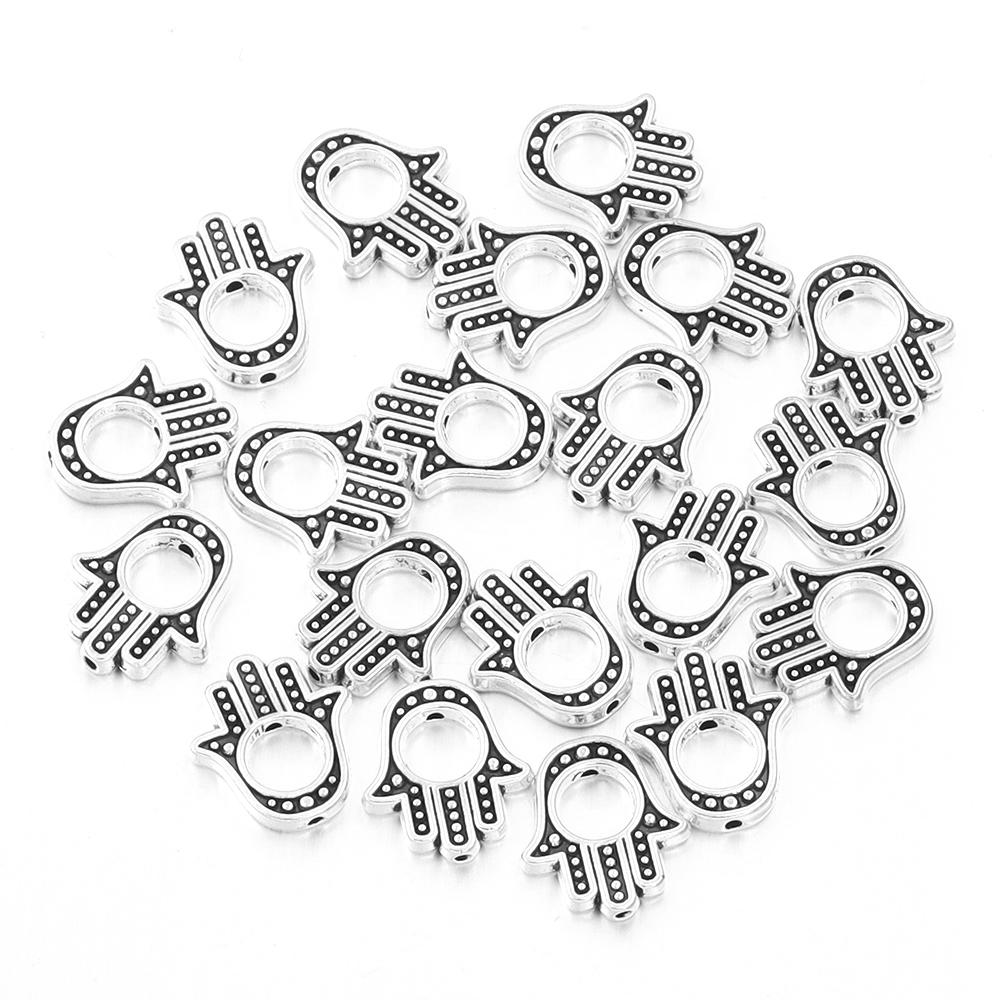 20pcs 3 Colors Hamsa Hand Beads 14.5x13mm Small Fatima Alloy Plam Spacer Beads For DIY Jewelry Making Handmade Necklace Findings