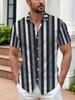 Men'S Hawaiian Short-Sleeve Shirt, Black And White Striped Print Shirt - Designed In White And Black, a Casual Summer Shirt Suitable for The Beach Or