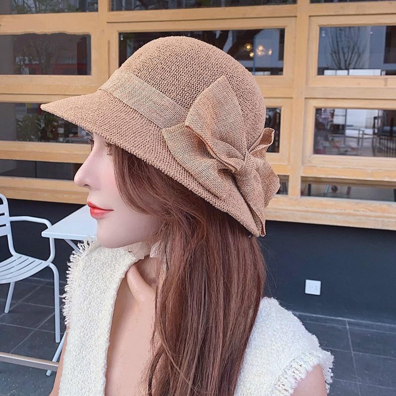 Straw Hat Big Bow-knot Women Summer Hat Solid Color Curled Edge Sun Cap Foldable Vacation Fisherman Hats