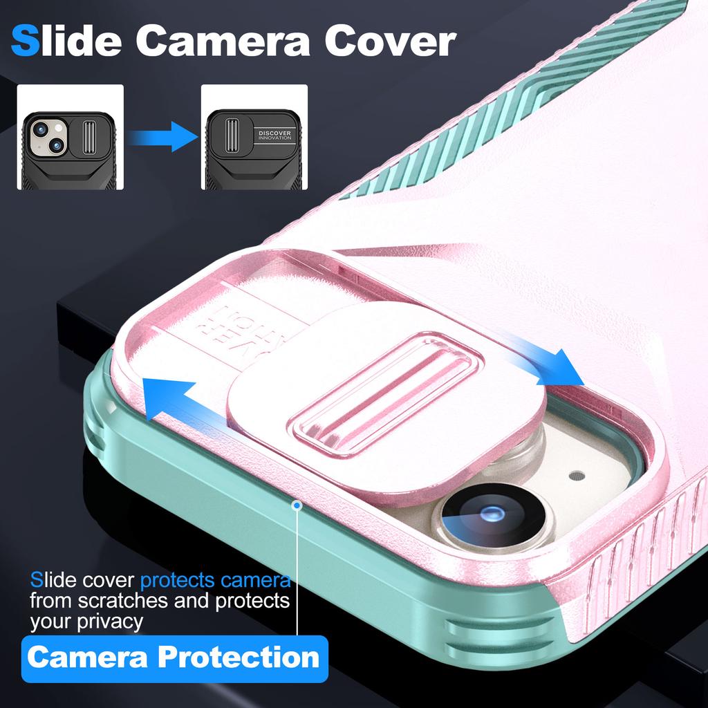 For iPhone 15 Plus Case TPU+PC Non-Slip Side Edge Phone Cover with Lens Lid