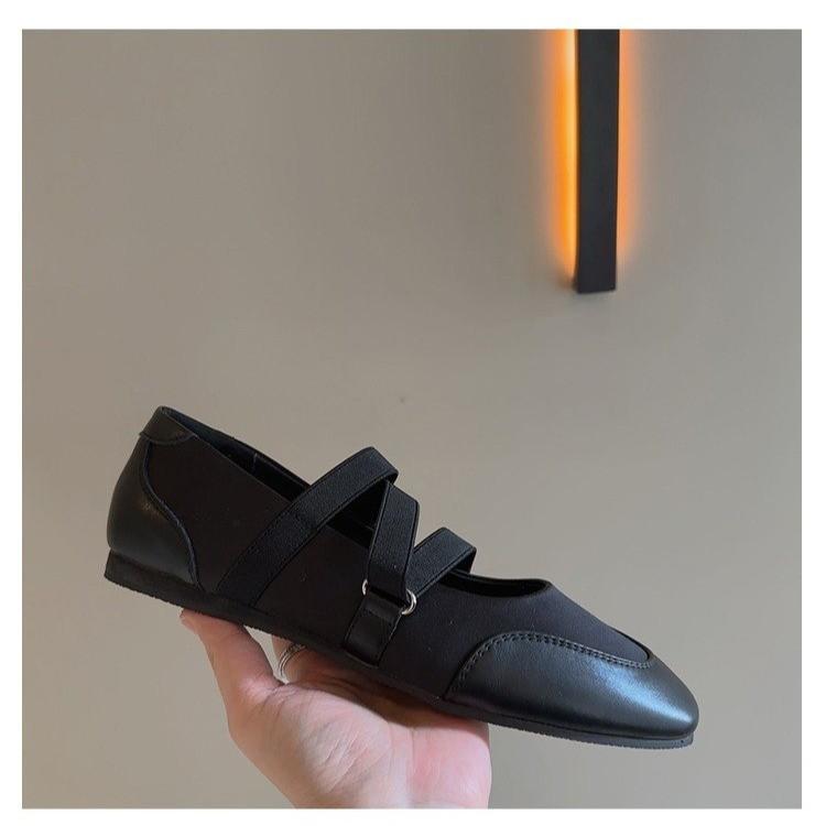 Flat Shoes Women'S Square Head Season Shallow Mouth Mary Jane Ballet Shoes Elastic Silver Soft Sole Single Shoes
