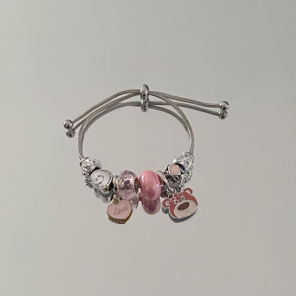 Sweet Cool Princess Style Pink Butterfly Pendant Bracelet With Rhinestones For Women